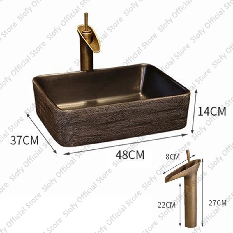 Square Classical Artistic Ceramic Sinks Bowl  Vintage Simplicity Countertop Washbasin High-quality Hotel Household Bathroom Sink