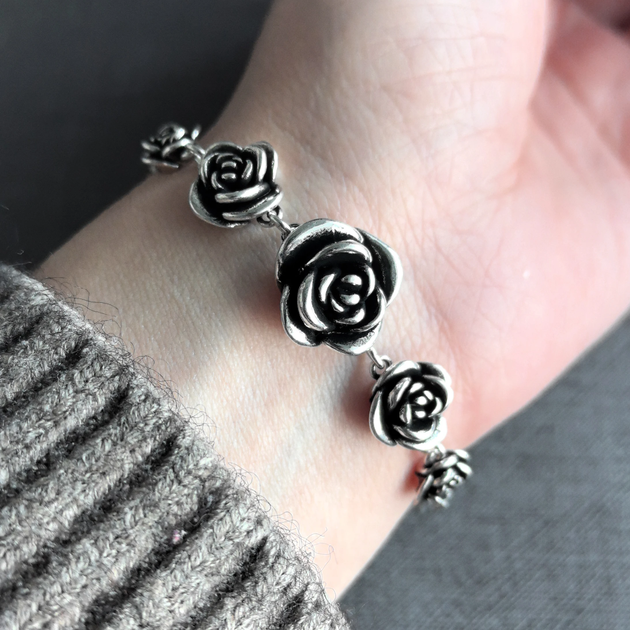 925 Sterling Silver Bracelet Rose Flower Linked Vintage Punk Adjustable Chain For Woman Girl Jewelry Gift Dropship Wholesale