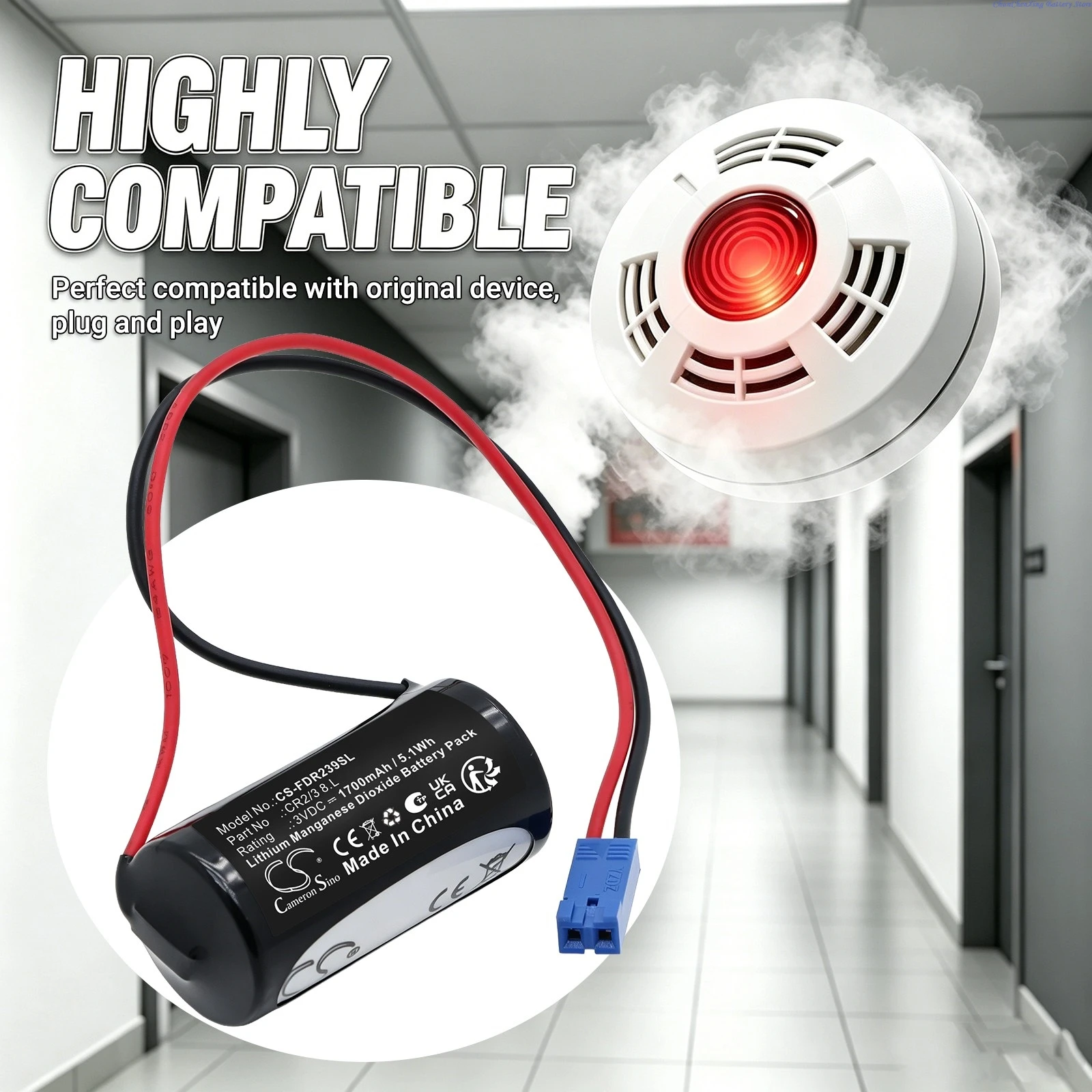 Cameron Sino 3V 1700mAh Replacement PLC Battery for FDK Fuji CR2/3 8.L ( With BERG-2P connector )