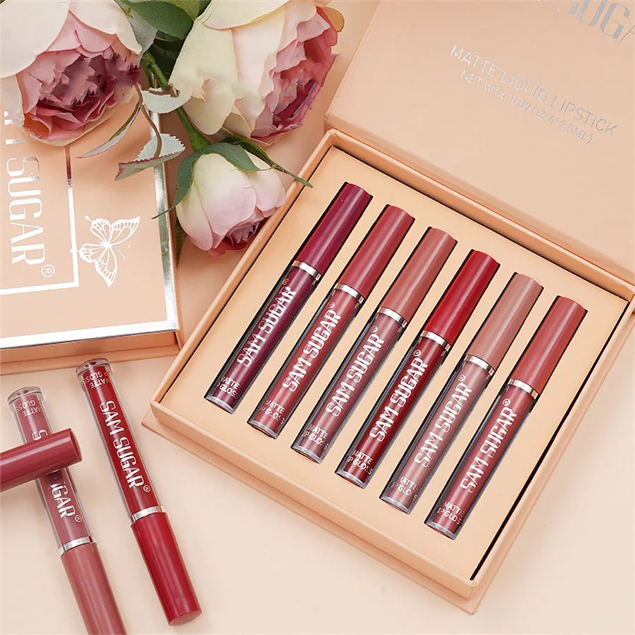 Juego de brillo de labios con taza antiadherente mate, resistente al agua, resistente al sudor, aplicación suave, efecto maquillaje natural