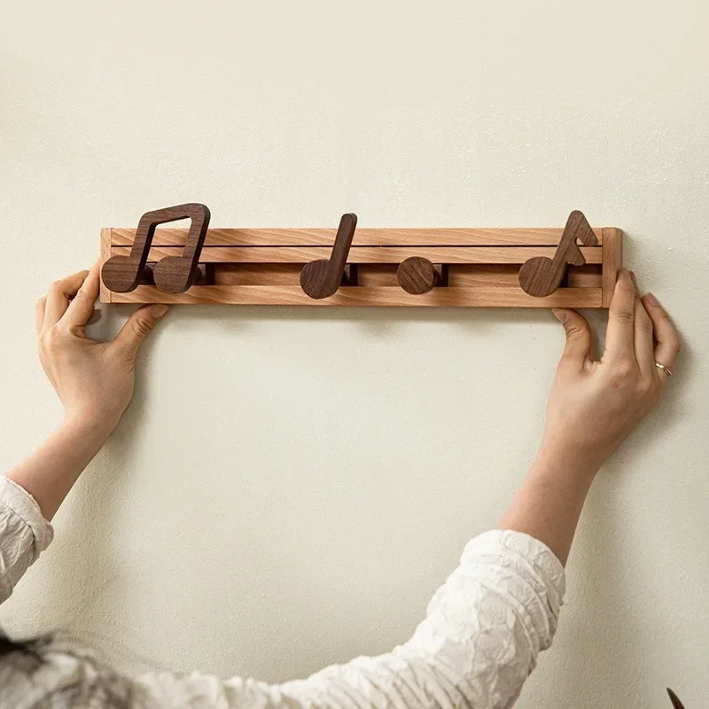 Solid Wood Coat Rack Wall Mounted Creative Nordic Towel Holder Mobile Musical Note Clothes Rack Storage Shelves Furniture Decor