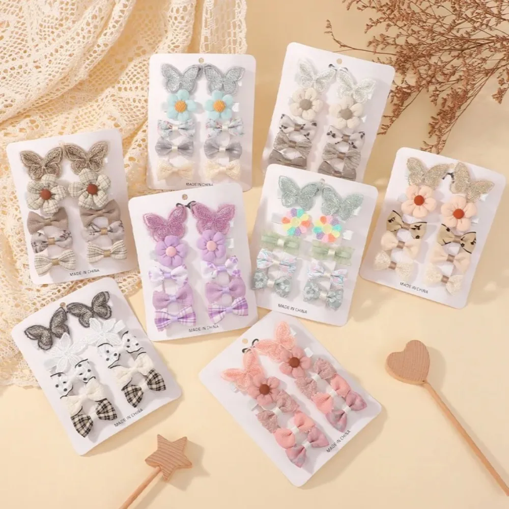 

RIBBON BOWS 10Pcs Handmade Cloth Hairclips for Girls Lovely Cartoon Cute Hairgripe Flower Butterfly Delicate Hair Bangs Barrette