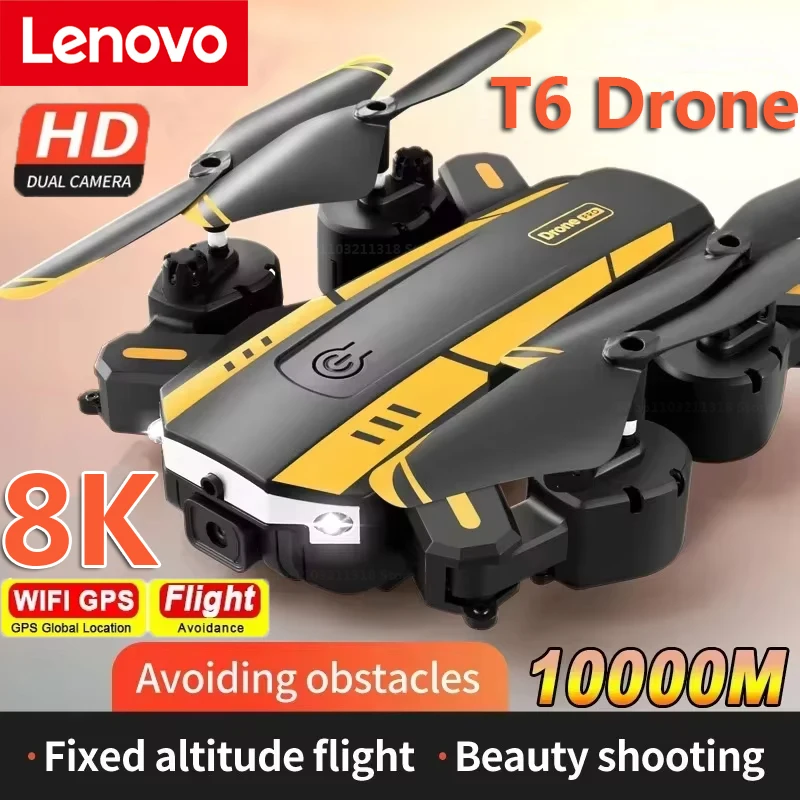 Lenovo T6 Drone 8K Profesional HD GPS Camera 360 Obstacle Avoidance Aerial Photography Optical Flow Foldable Quadcopter Drone