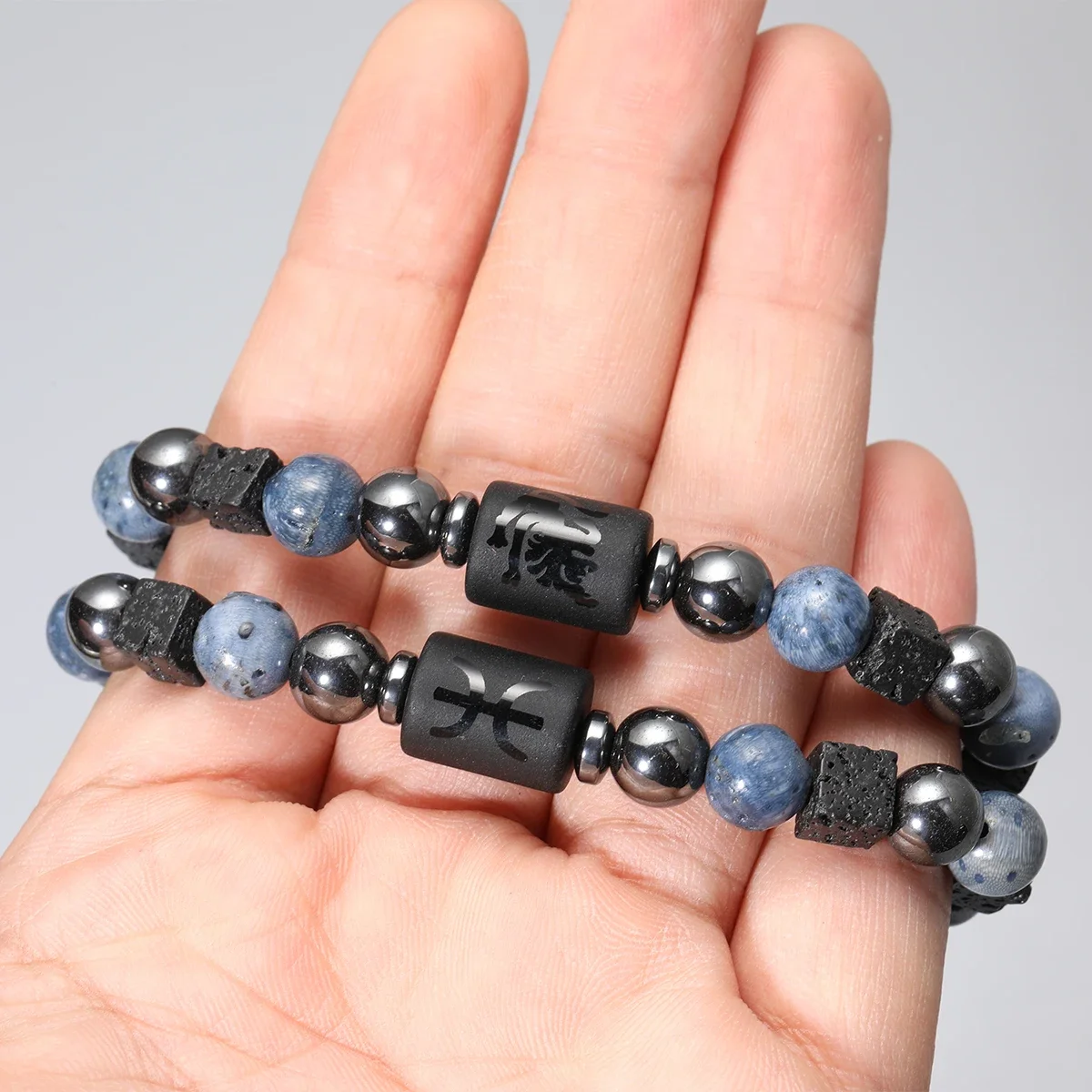 12 Zodiac Signs Natural Blue Coral Stone Bracelets Aries Virgo Pisces Bracelets Ladies Men\'s Couples Friendship Jewelry Gift