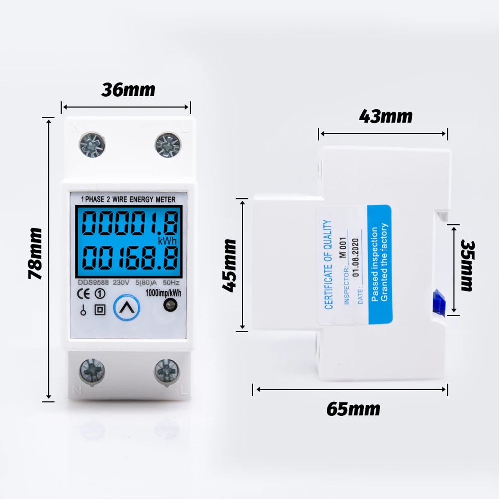 DDS9588 AC 110V/220V Din Rail Digital Single Phase Energy Meter KWh Power Consumption Electronic Wattmeter Reset Zero