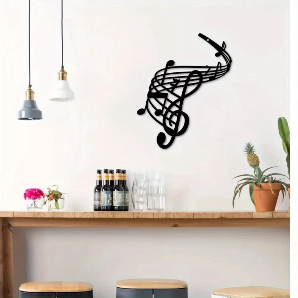 Melody Metal Wall Art Iron Sleek Black Sculpture Home Garden Hanging Mural Housewarming Decor Gift
