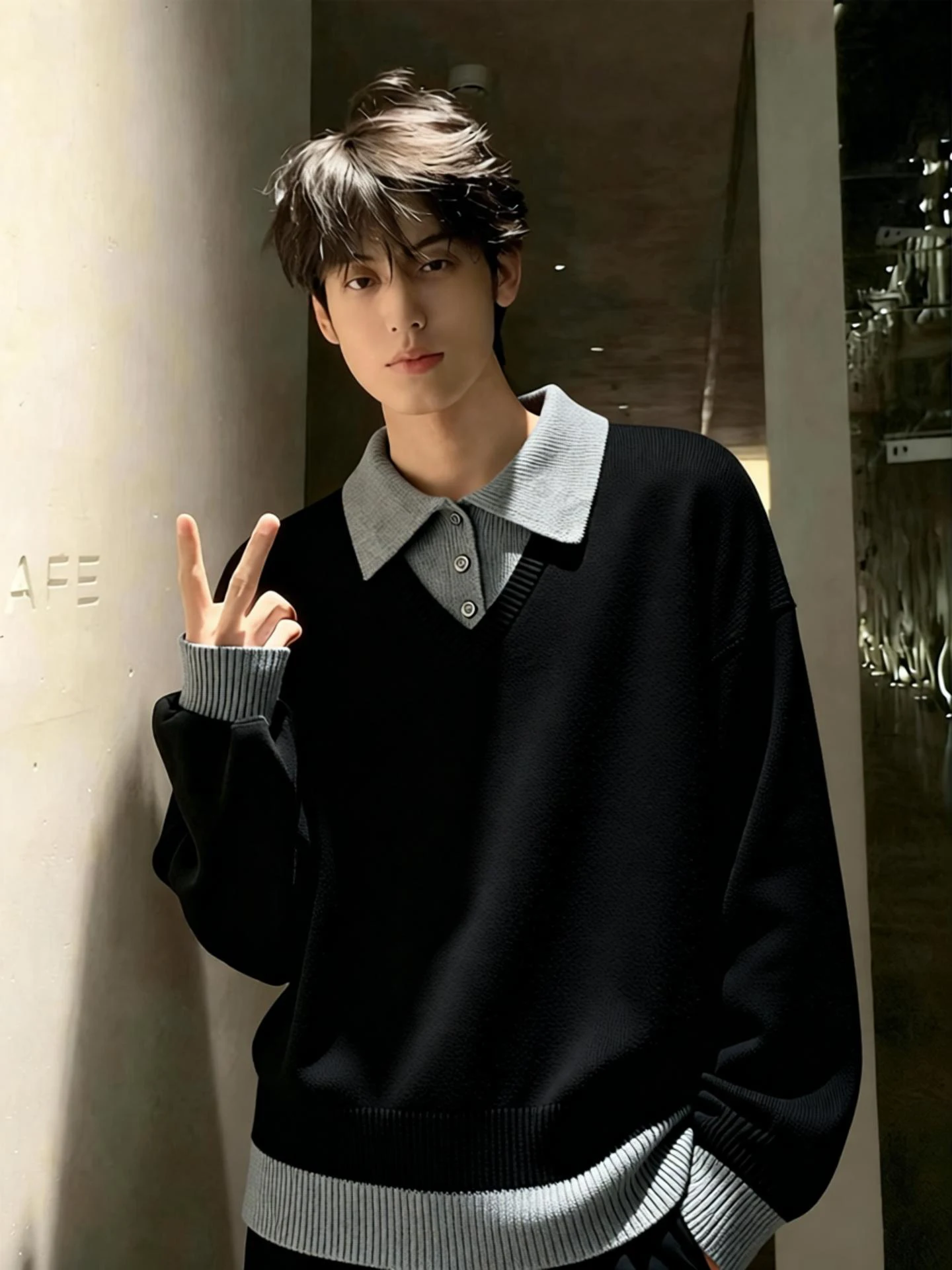 

Утепленный мужской вязаный свитер с длинным рукавом и воротником, базовый слой, зимний теплый повседневный модный брендовый трикотаж