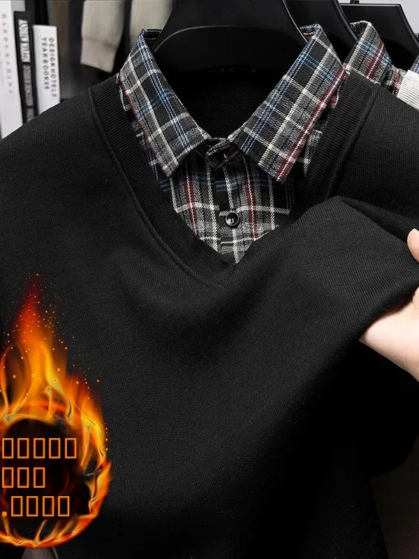 Thiened Maglione lavorato a maglia in due pezzi finto da uomo Colletto caldo irt Inverno Casual Sle Long Sve Anti-Deformazione Antibatterico