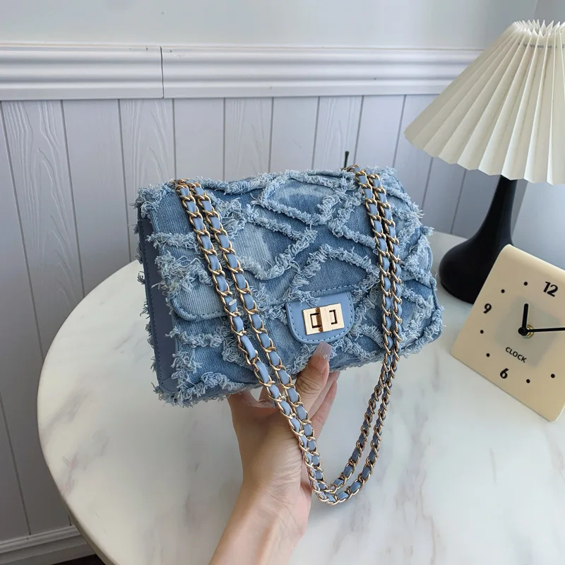 Xiaoxiangfeng bag women's bag denim fashion chain messenger bag single shoulder small square bag women's bag