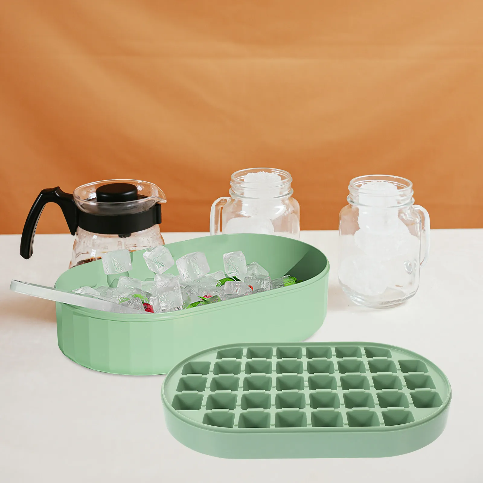 1Set Ice Cube Mold Household Food Grade PP Large Capacity Flexible Seamless Ice Tray with Lid Freezer Storage Tool for Drinks