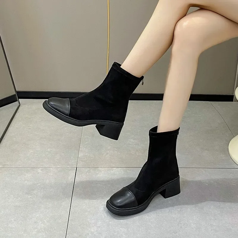 

Women Suede Ankle Snow Boots Plush Mid Heels Shoes Winter 2025 Trend Office Chunky Shoes Fashion Walking Non Slip Botas Mujer