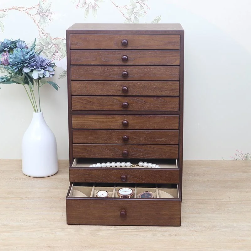 10 Layer Jewelry Organizer Box Desktop Ring Necklace Storage Large Capacity Box Women Earring Bracelet Boxes Wooden Jewelry Case