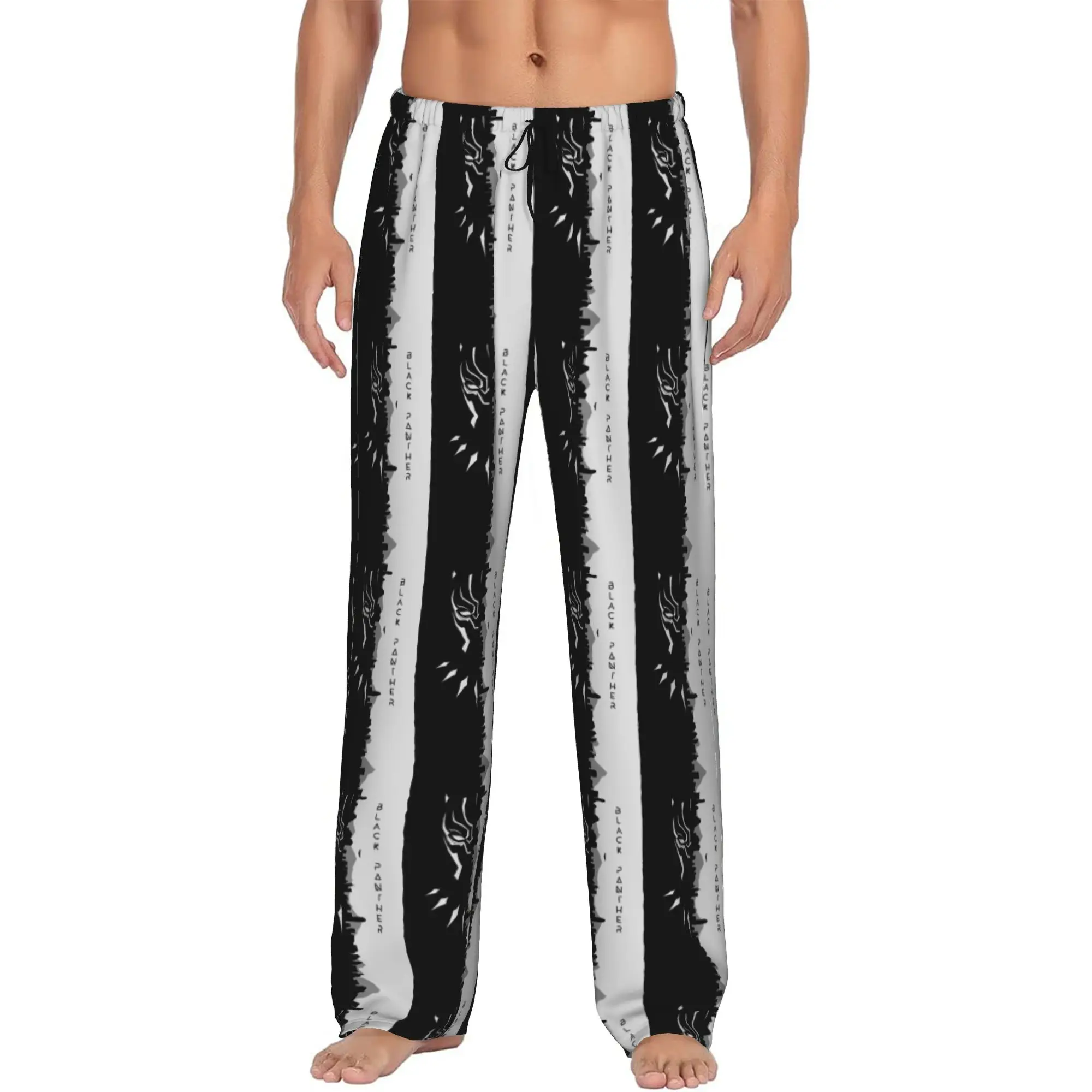 

Custom Black Anime Panther Pajama Pants Men's Lounge Sleep Drawstring Sleepwear Bottoms with Pockets