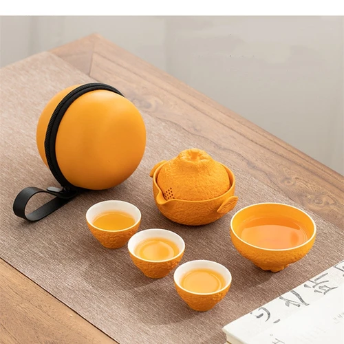 오렌지 쿵푸 티 세트, 세라믹 퀵 컵 푸어 그린 오피스 제작, 휴대용 여행 