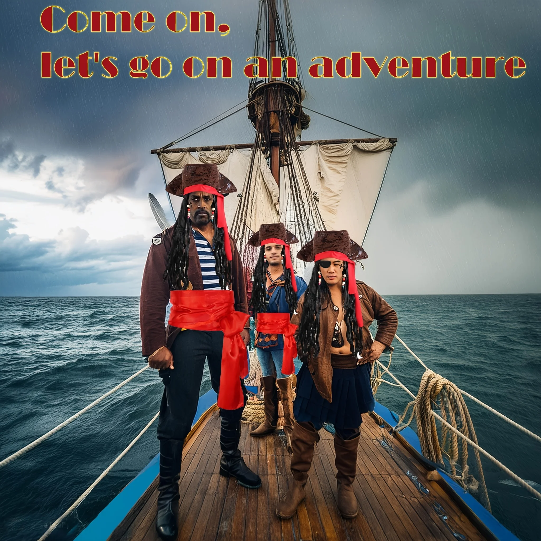 Ensemble d'accessoires de costume de pirate – Chapeau de pirate en polyester avec tresse, cache-yeux, collier et fausse barbe – Idéal pour Halloween, Carniv