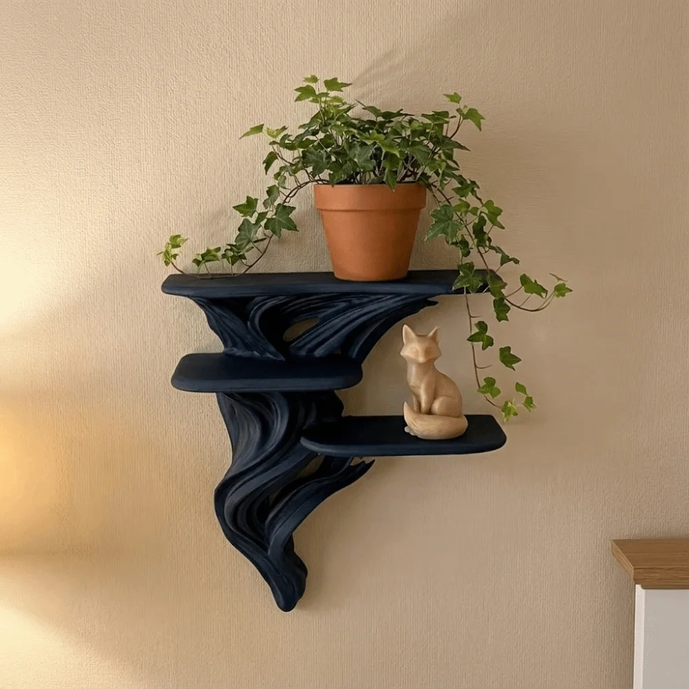 Unique 3D Printed Three Tier Wall Rack Stable Irregular Shape Floating Wall Shelf Artistic Decorative Wall Bracket Bedroom