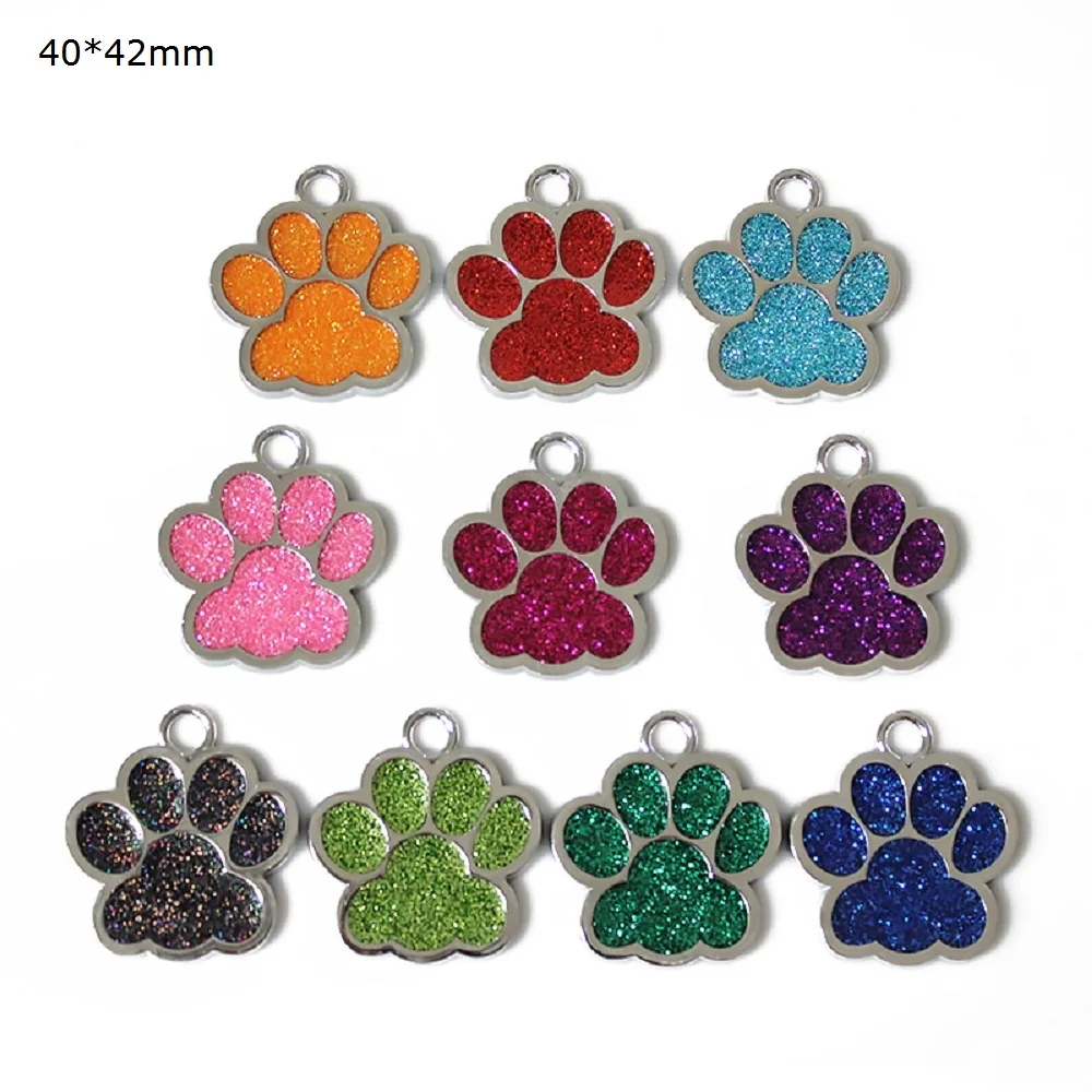 10pcs/lot Dog Cat Paw Charms S M L Glitter Pendant Hang Charms For Jewelry Making Keychain Pet Collar DIY Accessories