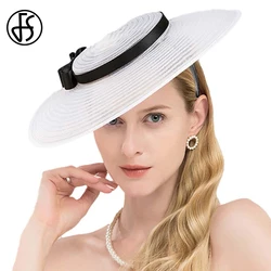 FS Luxury Black White Fascinators Wide Brim Church Hats For Women Elegant Kentucky Derby Hat With Bowknot Wedding Bride Cap 2024