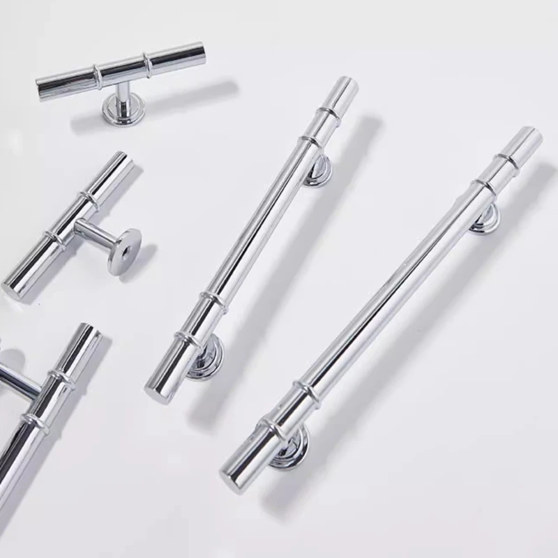 

Solid Brass Chrome Luxury Long Pulls Bright Silver Furniture Handles Modern Minimalist Kitchen Cabinet Wardrobe T-bar Door Knobs