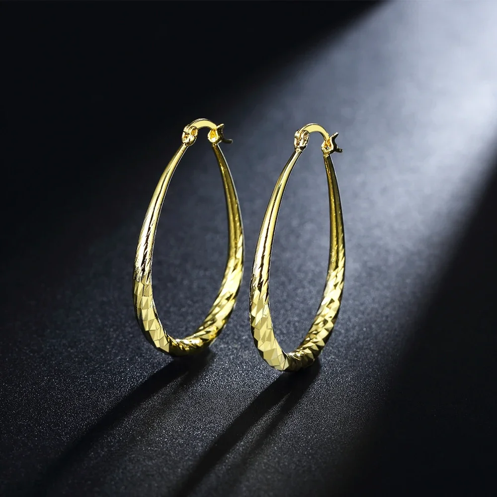 Fine 18K gold plated 925 Sterling Silver oval Rope 4.4cm hoop earrings for woman Fashion party Jewelry Wedding Christmas Gifts