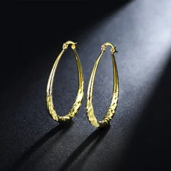 Fine 18K gold plated 925 Sterling Silver oval Rope 4.4cm hoop earrings for woman Fashion party Jewelry Wedding Christmas Gifts