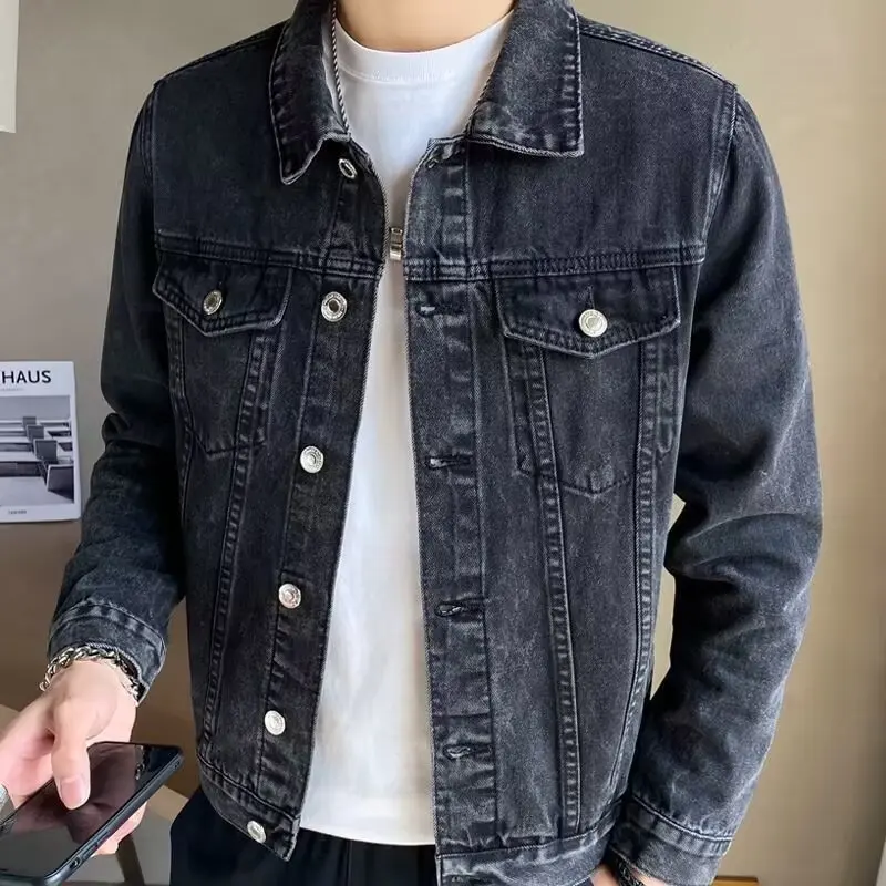 Spring and Autumn Hong Kong Style Denim Jacket for Men, Loose and Stylish with Patchwork Clothing, Korean Version Ins Casual Jac