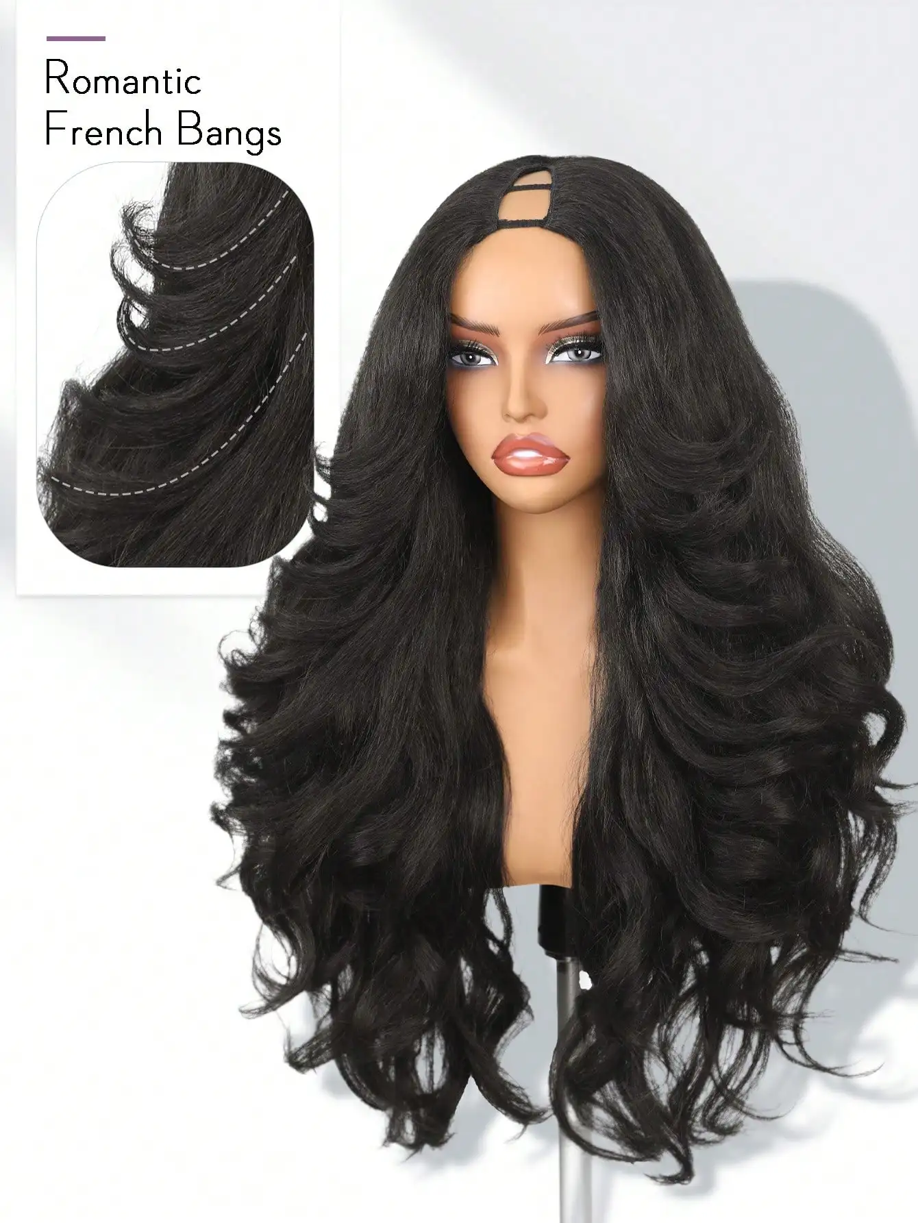 Women's V-Shaped Partial Wavy Synthetic Hair Wig, Curly U-Shaped Half Wig, Heat Resistant Clip-On Half Wig