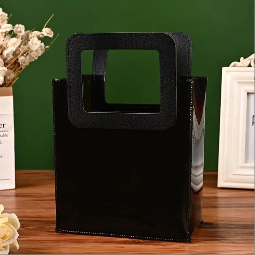 Black Gift Bag High Quality Transparent PVC Shopping Bags Waterproof Square/Round Handle Storage Bag