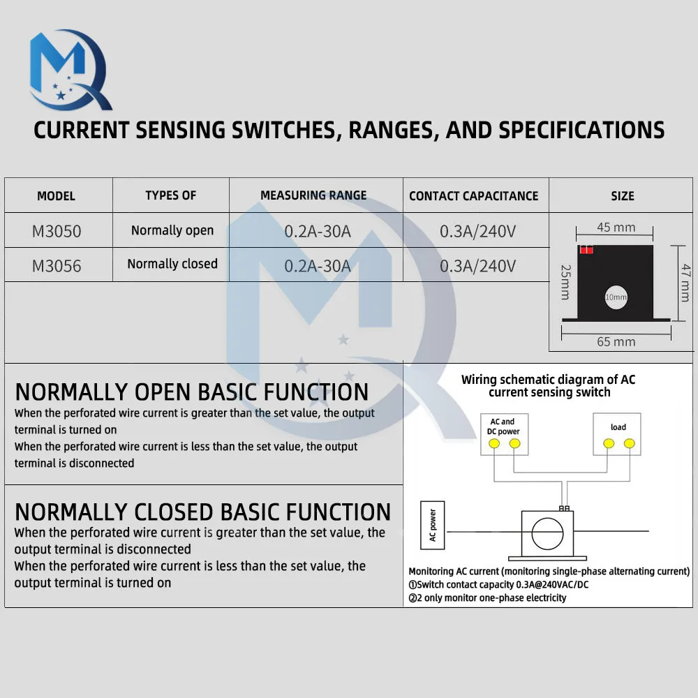 1pcs M3050 M3056 0.3A 240V AC/DC AC Current Detection Alarm Module Transformer Control Current Sensing Switch Sensor