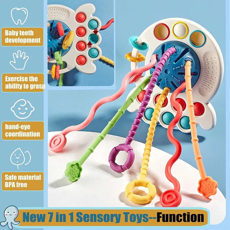 Sensory Montessori Baby Toys 6 12 Months Activity Development Pull String Toys Silicone Teething Rattle Educational Learning Toy