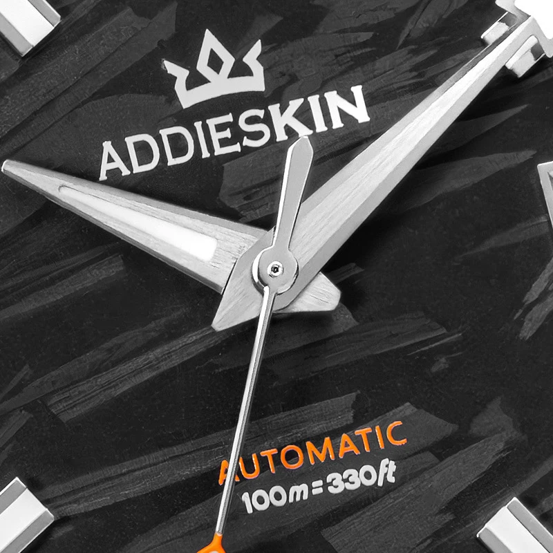 AddiesKin K007 Men's Automatic Mechanical Watch Carbon Fiber Dial Raised Hour Markers Miyota 9015 Sapphire Crystal BGW9 Luminous