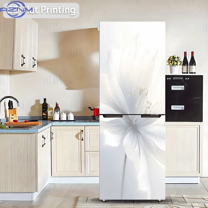 Refrigerator Sticker 60X180 Cm Close-Up of Pure White Flowers Theme Scene Wall Sticker Decoration Wallpaper Self-Adhesive Suit