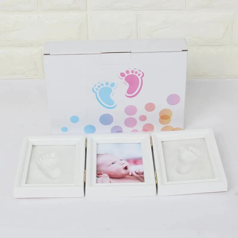 New Baby Hand&Foot Print Hands Feet Mold Maker Bebe Baby Photo Frame With Cover Fingerprint Mud Set Baby Growth Memorial Gift