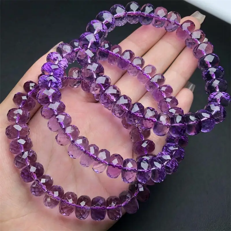 11MM Natural Amethyst Facet Bracelet String Charms Strand Women Men Exquisite Jewelry Gift Healing Crystal Energy Gift 1pcs