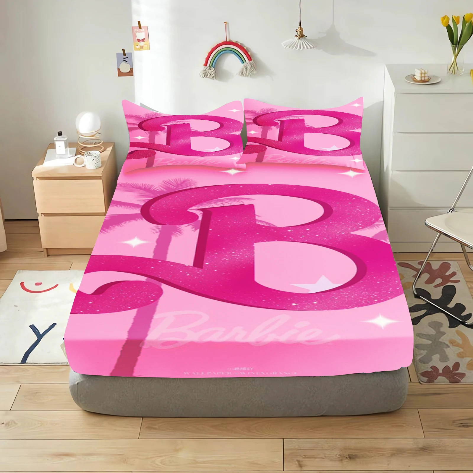 Barbie Fitted Sheet Princess Soft Children Polyester Coverage Sheets Cartoon Cover Elastic Digital Printing Teenager Bedding