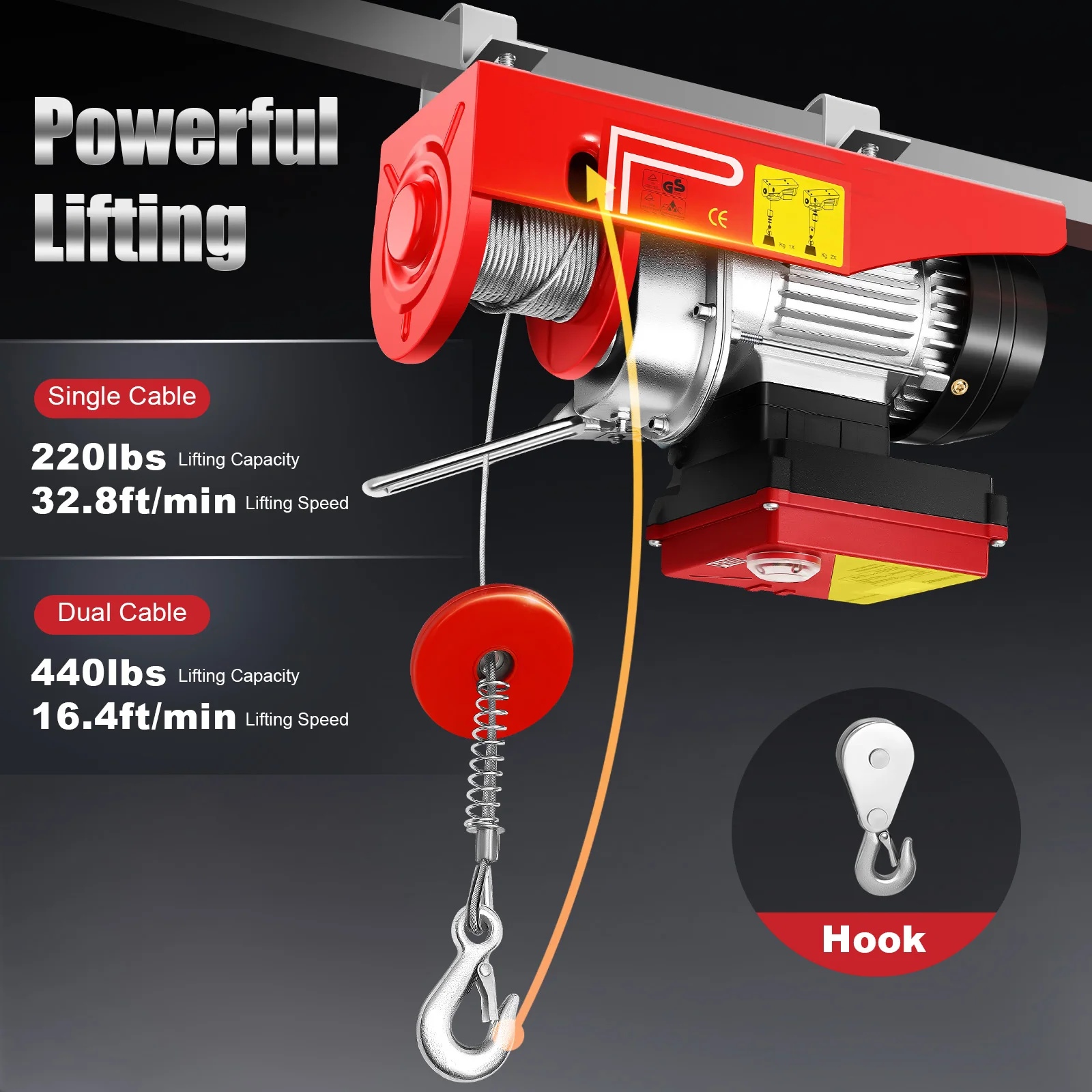 440 lbs Elektro-Hebezeug mit kabelloser Fernbedienung, 110-V-Elektro-Hebezeug zum Heben in Fabriken, Lagerhäusern und Baustellen