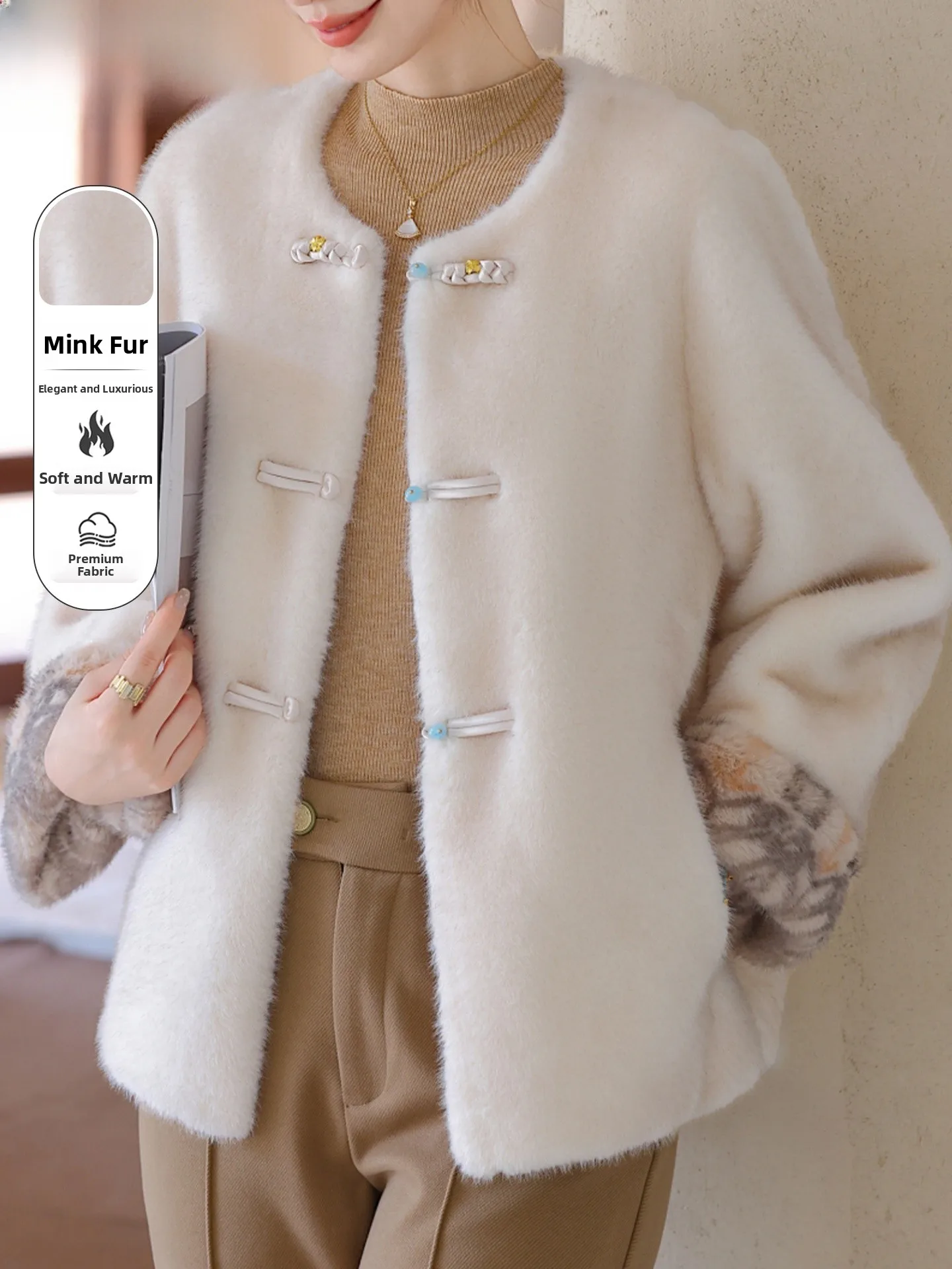 

Ele Winter Outerwear Faux Mink Vest One-Piece Fur Coat for Middle-Aged And ly Women Warm Thiened Stand Fit Card...