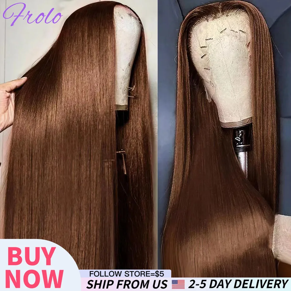 باروكة من شعر طبيعي مفرود 100% 30 بوصة بني شوكولاتة 13x4 13x6 Hd باروكة أمامية من الدانتيل شعر مستعار برازيلي ملون مسبقًا