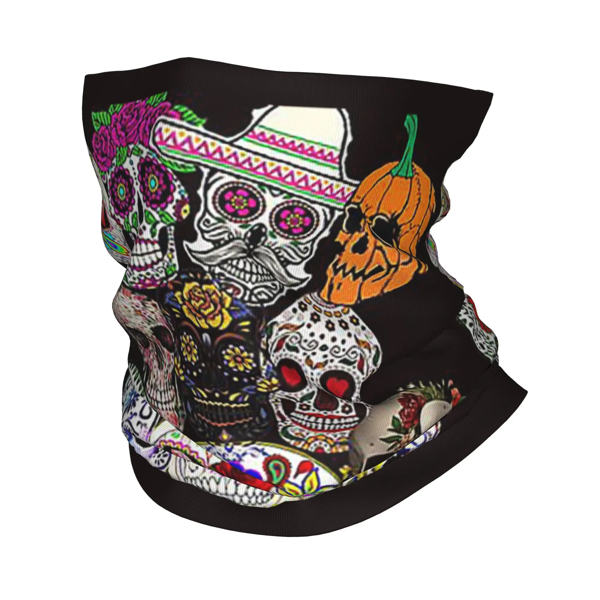 죽은 자의 날 예술 멕시코 설탕 해골 두건 넥 커버 프린트 랩 마스크 스카프 따뜻한 사이클링 스카프 라이딩