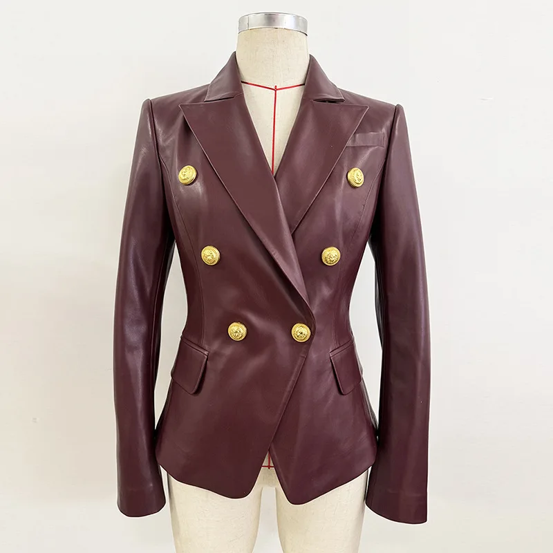 

Ele Sle Women's PU Leather Suit Jaet Slim Fit Faionable Simple Design Spring Autumn New Arrival Long Sve Double ...