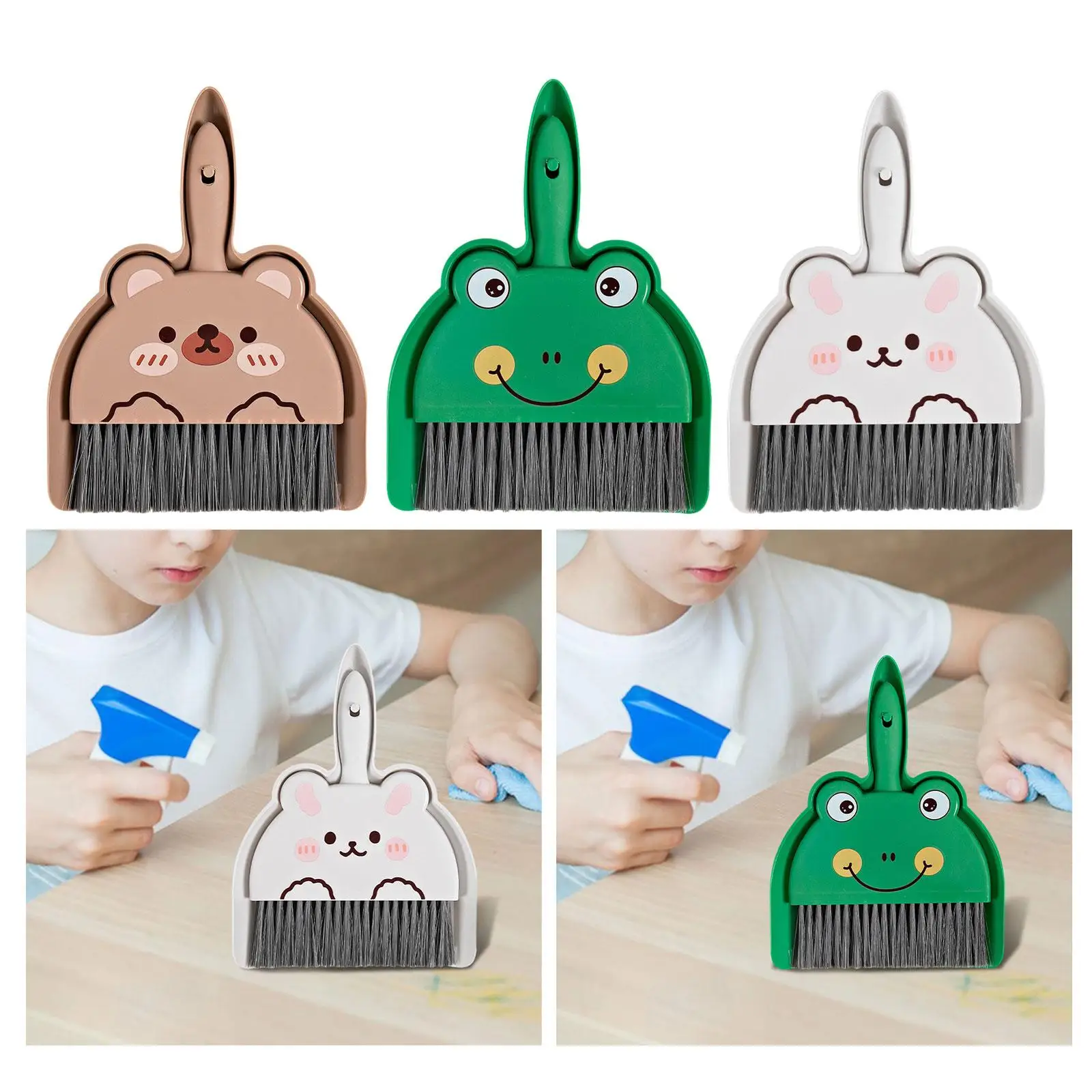 Mini Kids Broom and Dustpan Set Portable Hand Brush Miniature Sweeping House Tool Toy Set for Home Car Desktop Office Boys Girls