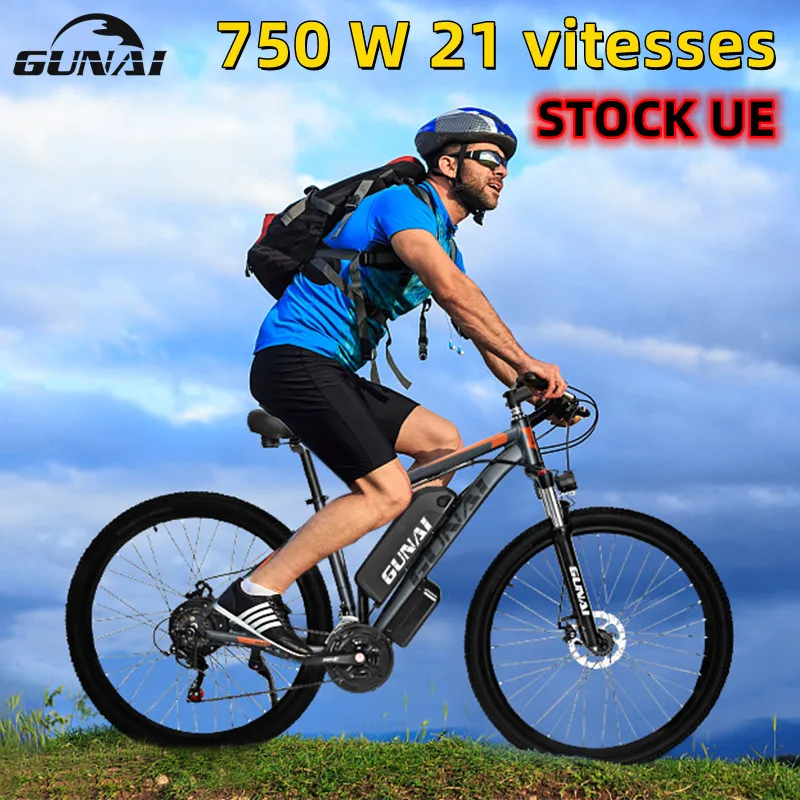 GUNAI 750W Electric Bicycle Motor 29Inch Off-Road Tire with 48V 15Ah Removable Battery Dual Disc Brakes Men's Electric Bike