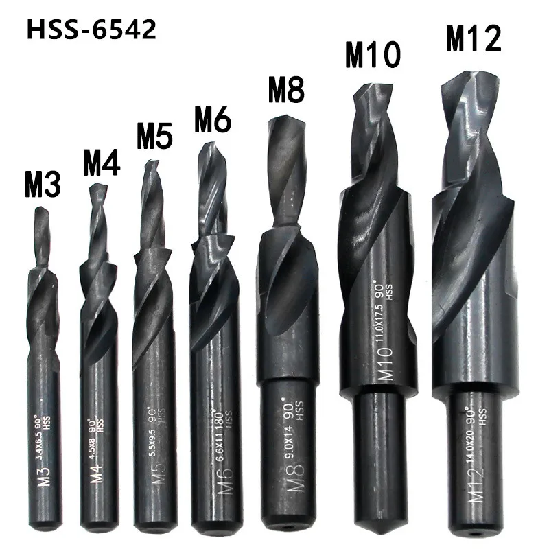 90/180องศา M35โคบอลต์/HSS สองขั้นตอนเจาะบิต Chamfer Step Chamfer Countersink สกรู M3-M12 Reaming เจาะ Reaming เจาะ