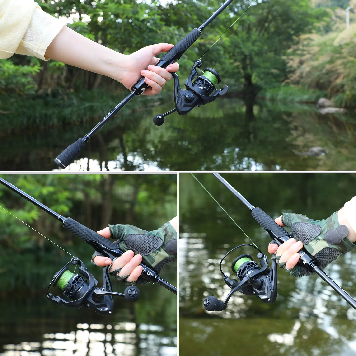 Sougayilang Angelruten-Rollen-Set 1,8m Vollspitze Kohlefaser-Köderrute 5,2:1 Übersetzungsverhältnis Spinnrolle für Süßwasser-Bassangeln – Detail 17