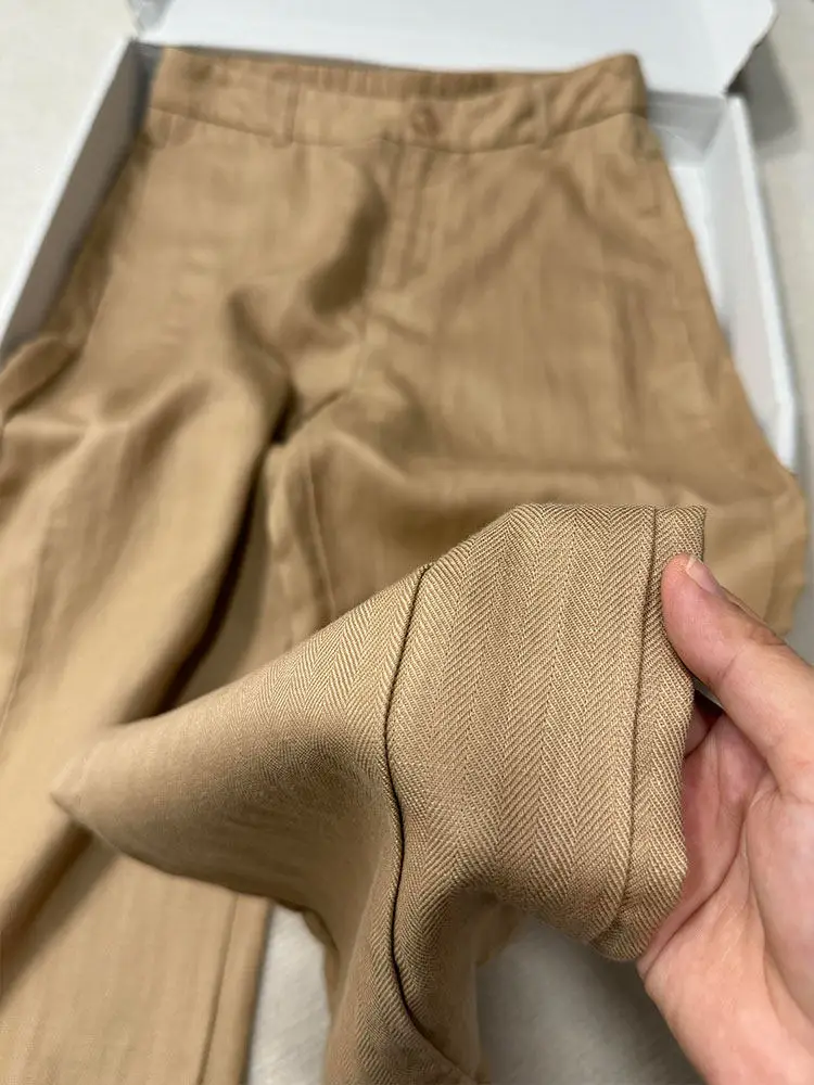 

New 2026 Spring Summer Loose Drapey Khaki Color Versatile Linen Pants High Waist Wide Leg Pants Comfortable Fit Korean Style