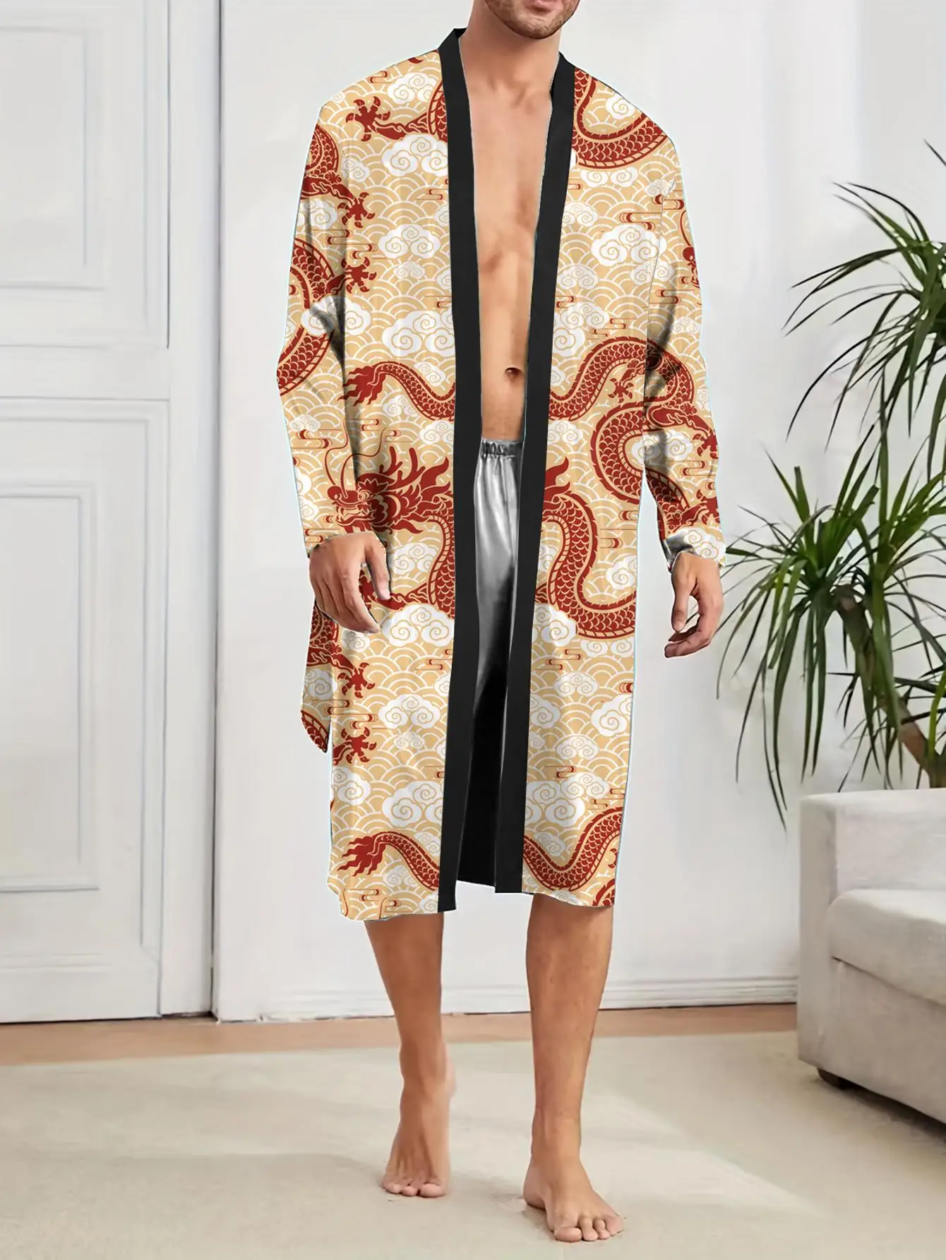 1pcs Men's Robes 2026 Spring/Summer Men's bathrobe Bathrobe 3D Printed Graphic dressing gown Funny pajamas robe Breathable