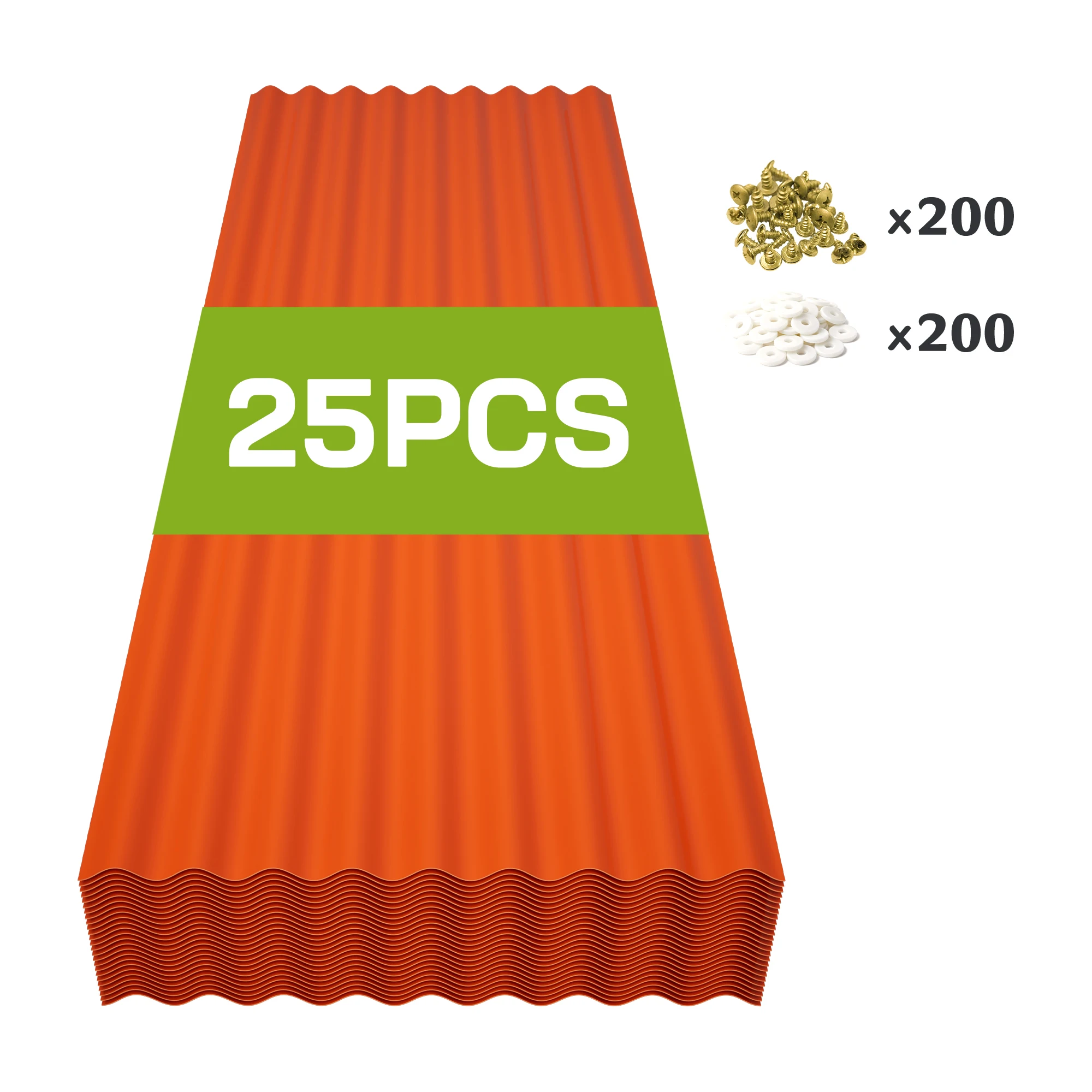 25 Pcs 0.04 inch Corrugated Roof Panels Easy Screw Assembly Weatherproof UV Resistant Orange for Shed Garage Patio