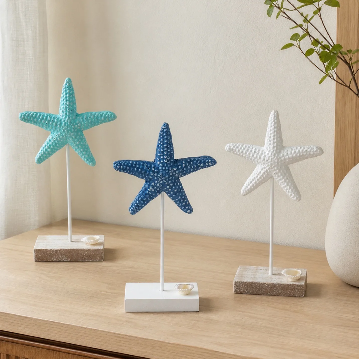 Mediterranean Starfish Tabletop Ornament Resin Star Figurine Coastal Nautical Style Home Desktop Decor for Beach Theme Room