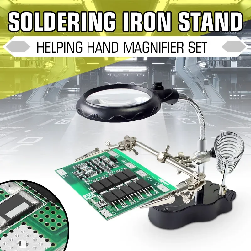 Magnifying LED Light Soldering Iron Stand Holder Station Clamp Clip Helping Hands Glass Magnifier Repair Power Tool Accessory