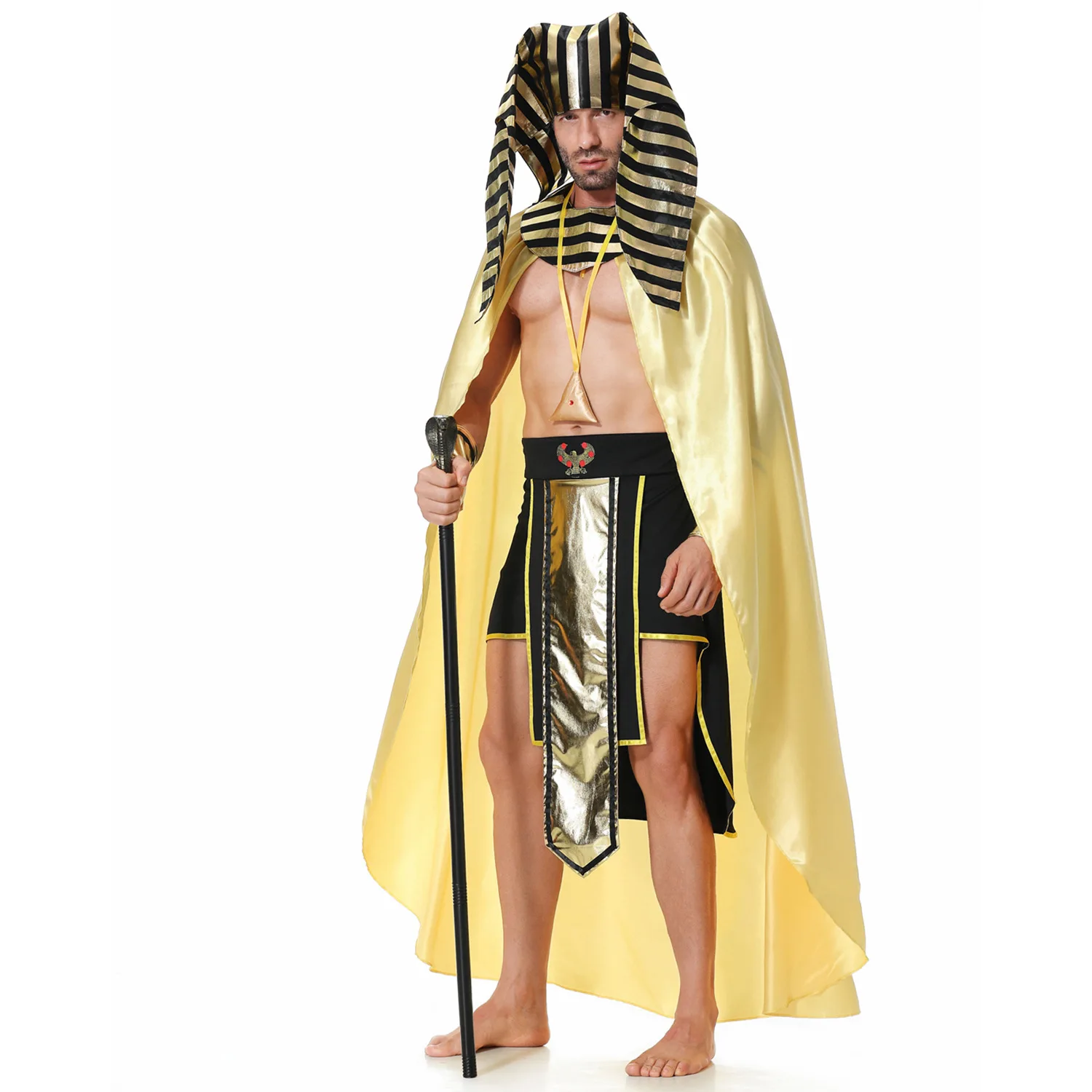 Medieval Roman Egyptian Pharaoh Cosplay Outfit Set for Men Pharaoh Tutankhamun King Costume Halloween Carnival Party Fancy Dress